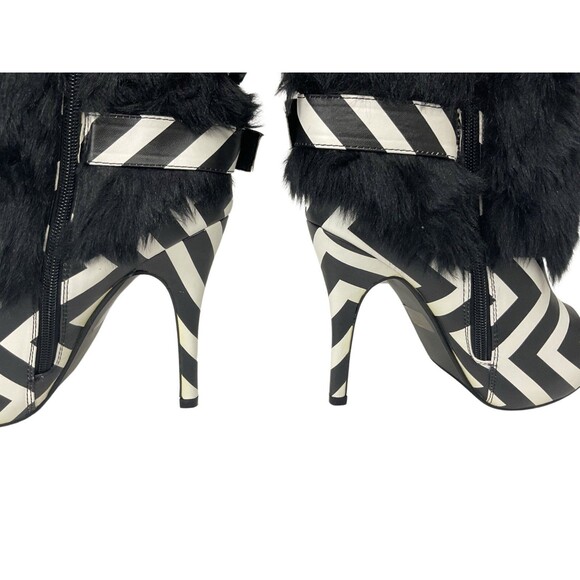 Ami Clubwear Faux Fur Striped Boots Size 8.5 Look Unworn 4.75" High Heel Gothic - Picture 2 of 11
